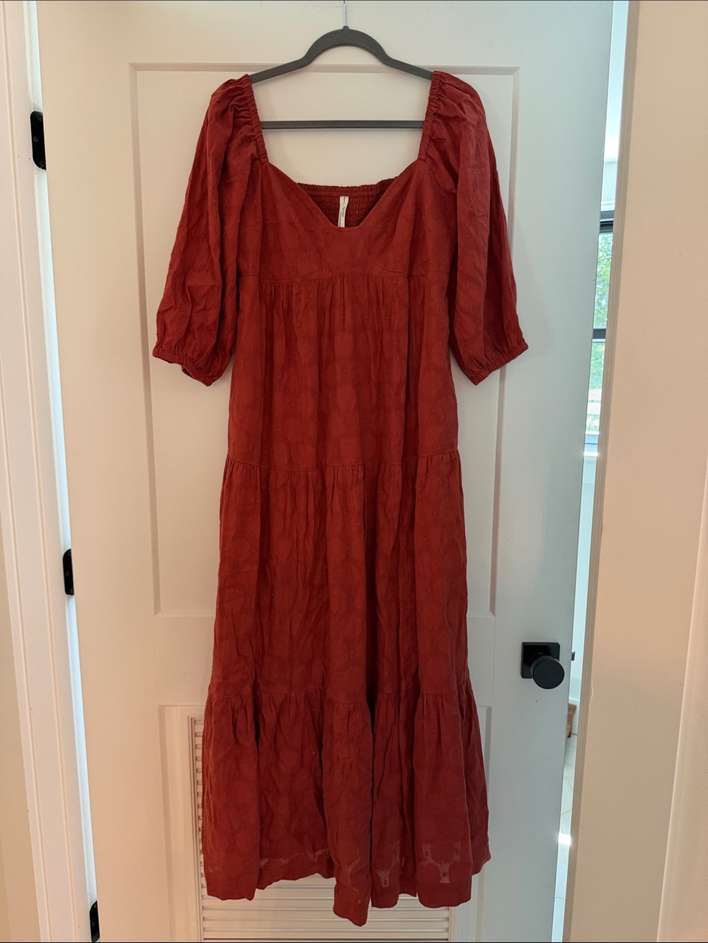 Anthropologie Blossom Textured Maxi Dress in Rust